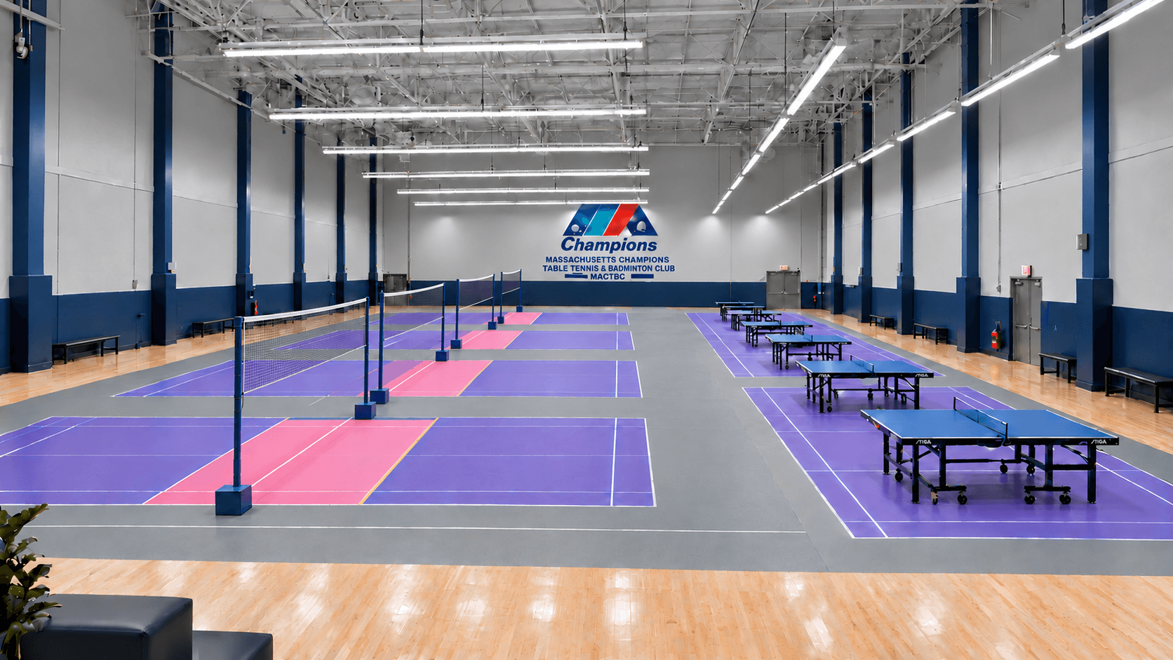 MACTBC club interior concept with four badminton courts and seven table tennis tables